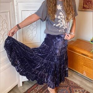 Tiered Velvet Skirt Purple Midi Maxi Vintage Fairy Witchy Halloween Holiday Sz M